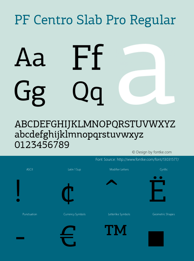 PF Centro Slab Pro Regular Version 1.000 2006 initial release Font Sample