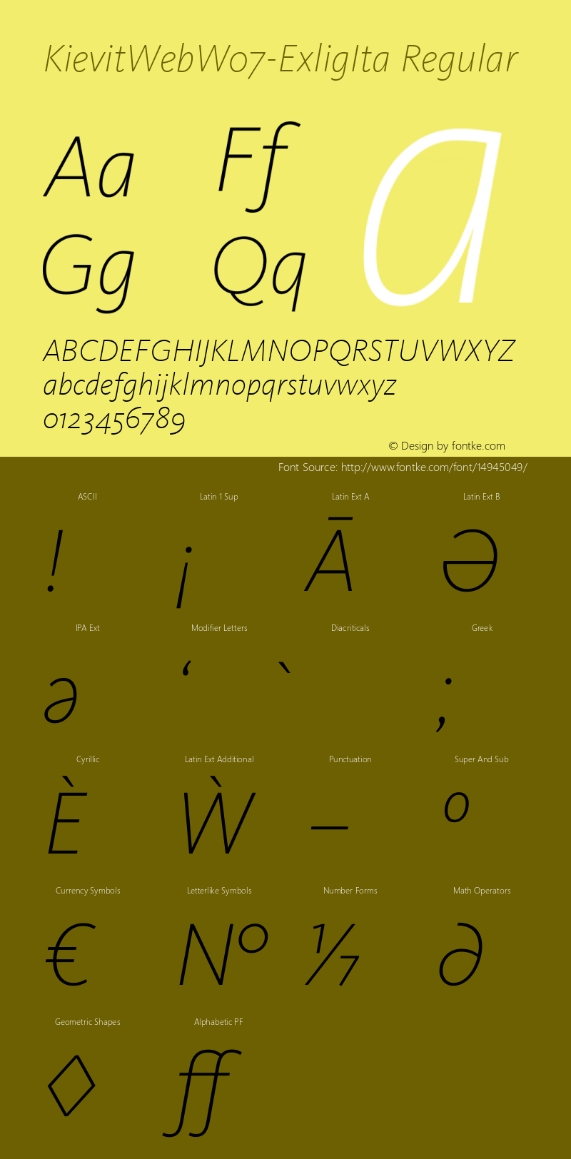 KievitWebW07-ExligIta Regular Version 7.504 Font Sample