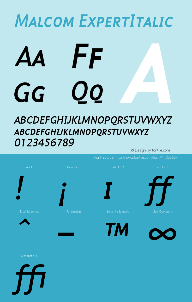 Malcom ExpertItalic Version 001.000 Font Sample