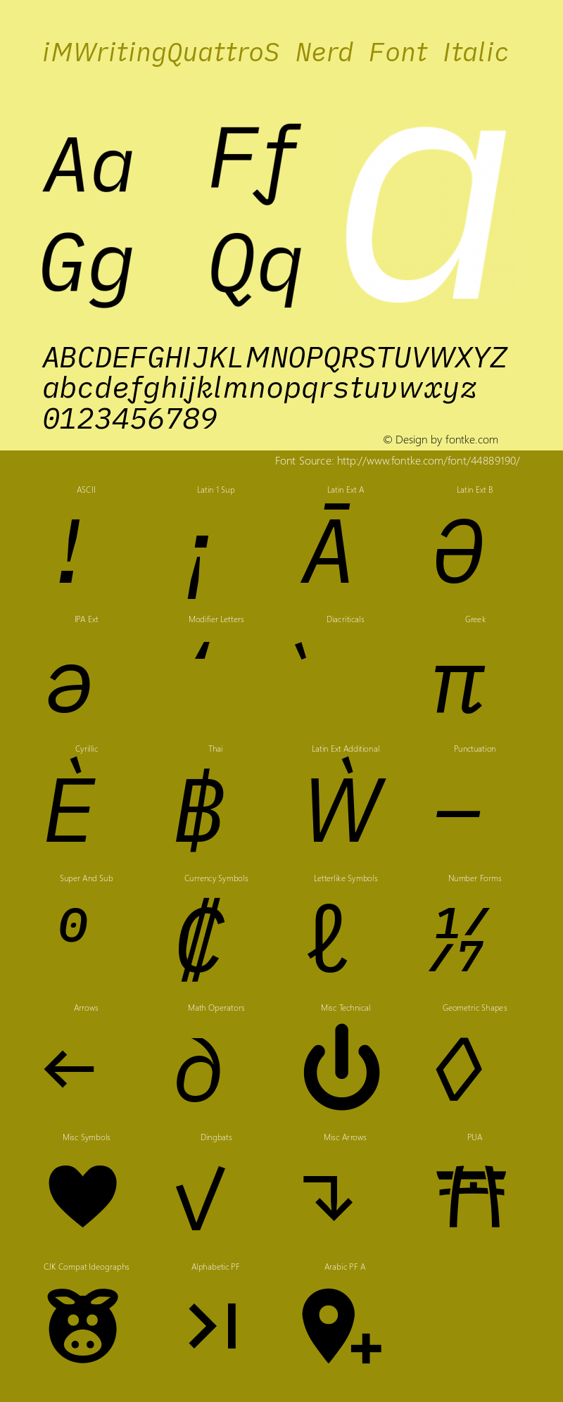 iM Writing Quattro S Italic Nerd Font Complete Version 2.000 Font Sample