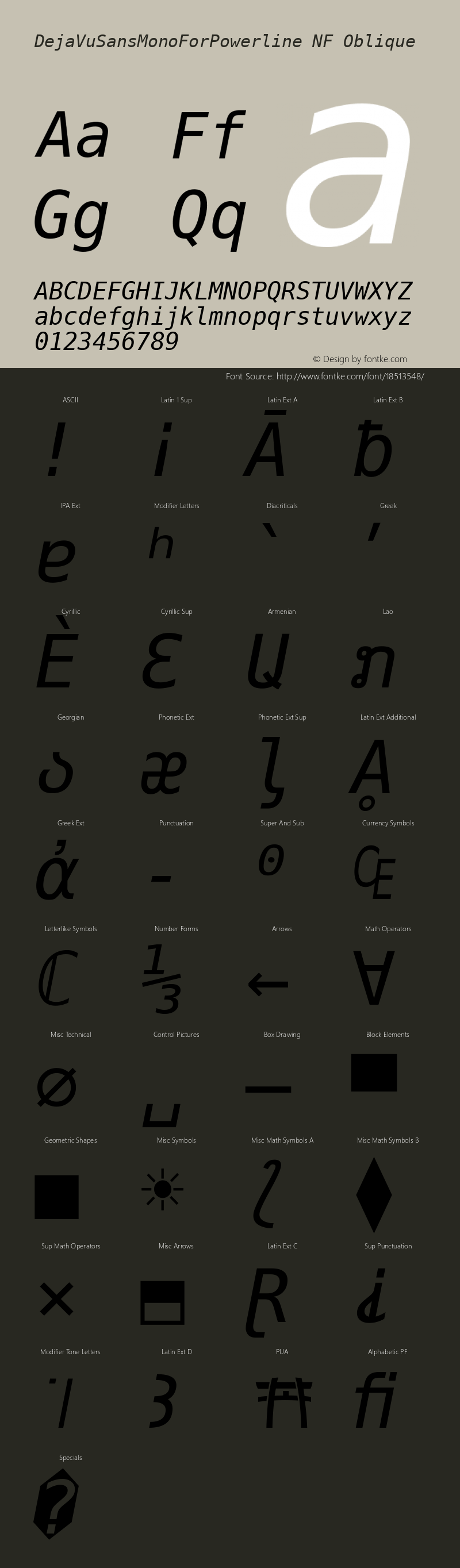 DejaVuSansMonoForPowerline NF Oblique Version 2.33 Font Sample