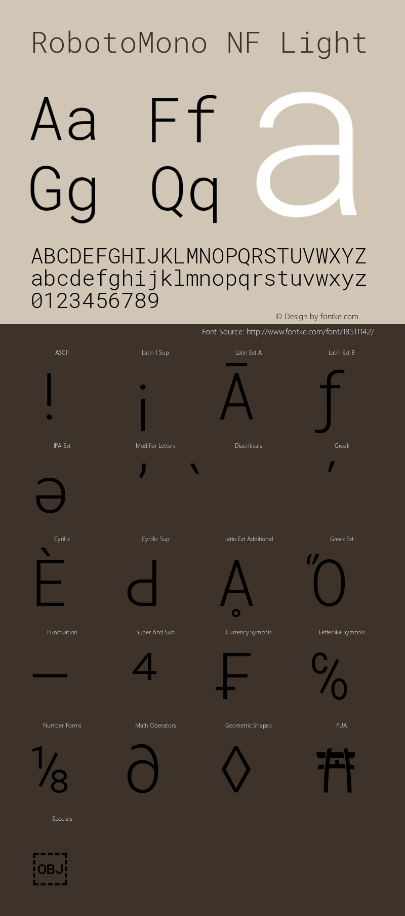 RobotoMono NF Light Version 2.000986; 2015; ttfautohint (v1.3) Font Sample