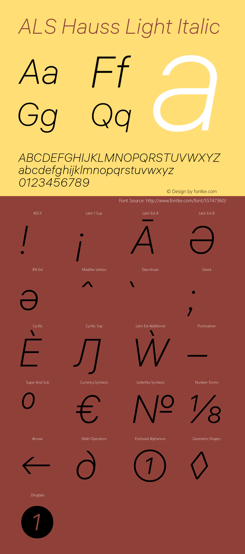ALS Hauss Light Italic Version 1.000 Font Sample