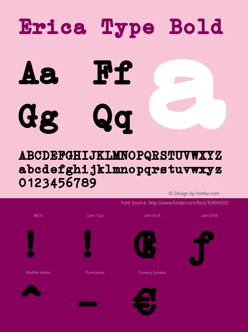 Erica Type Bold Version 1.000 2010 initial release Font Sample