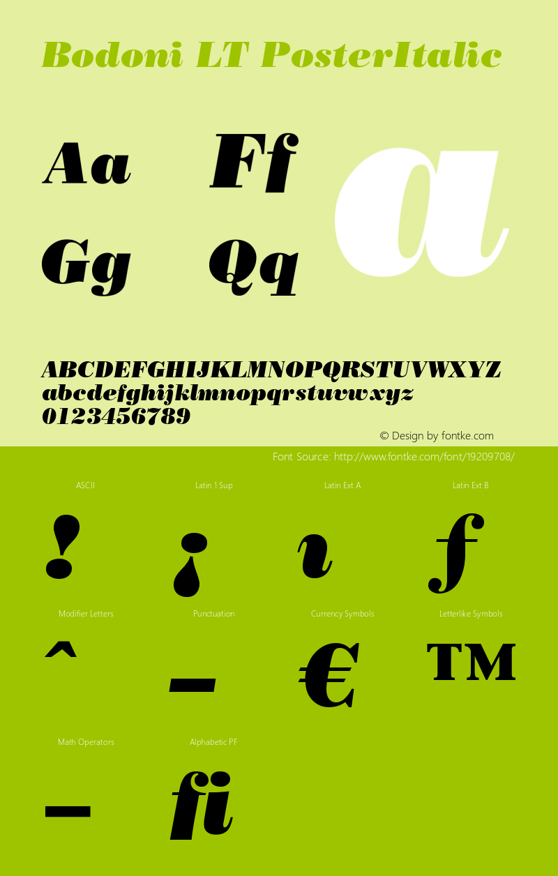 Bodoni LT Poster Italic Version 006.000 Font Sample