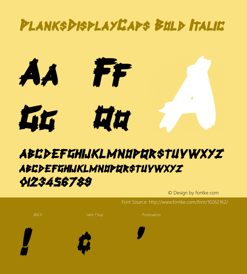 PlanksDisplayCaps Bold Italic Macromedia Fontographer 4.1 7/1/96 Font Sample