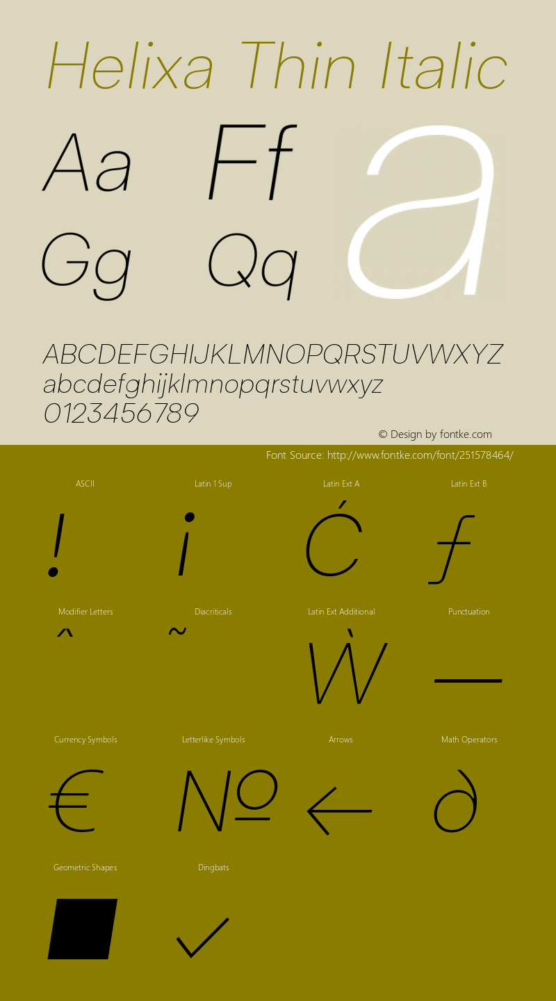 Helixa Thin Italic Version 1.000;hotconv 1.0.109;makeotfexe 2.5.65596图片样张