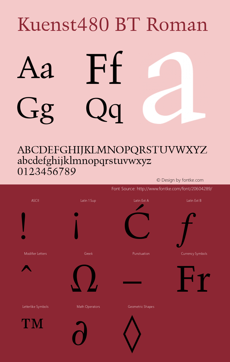 Kuenst480 BT Roman mfgpctt-v4.4 Dec 29 1998 Font Sample