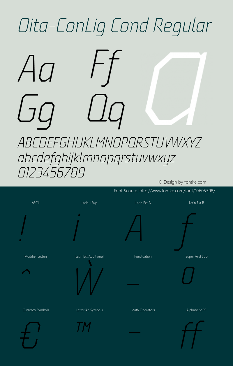 Oita-ConLig Cond Regular Version 1.000;com.myfonts.insigne.oita.condensed-light-italic.wfkit2.4b52 Font Sample