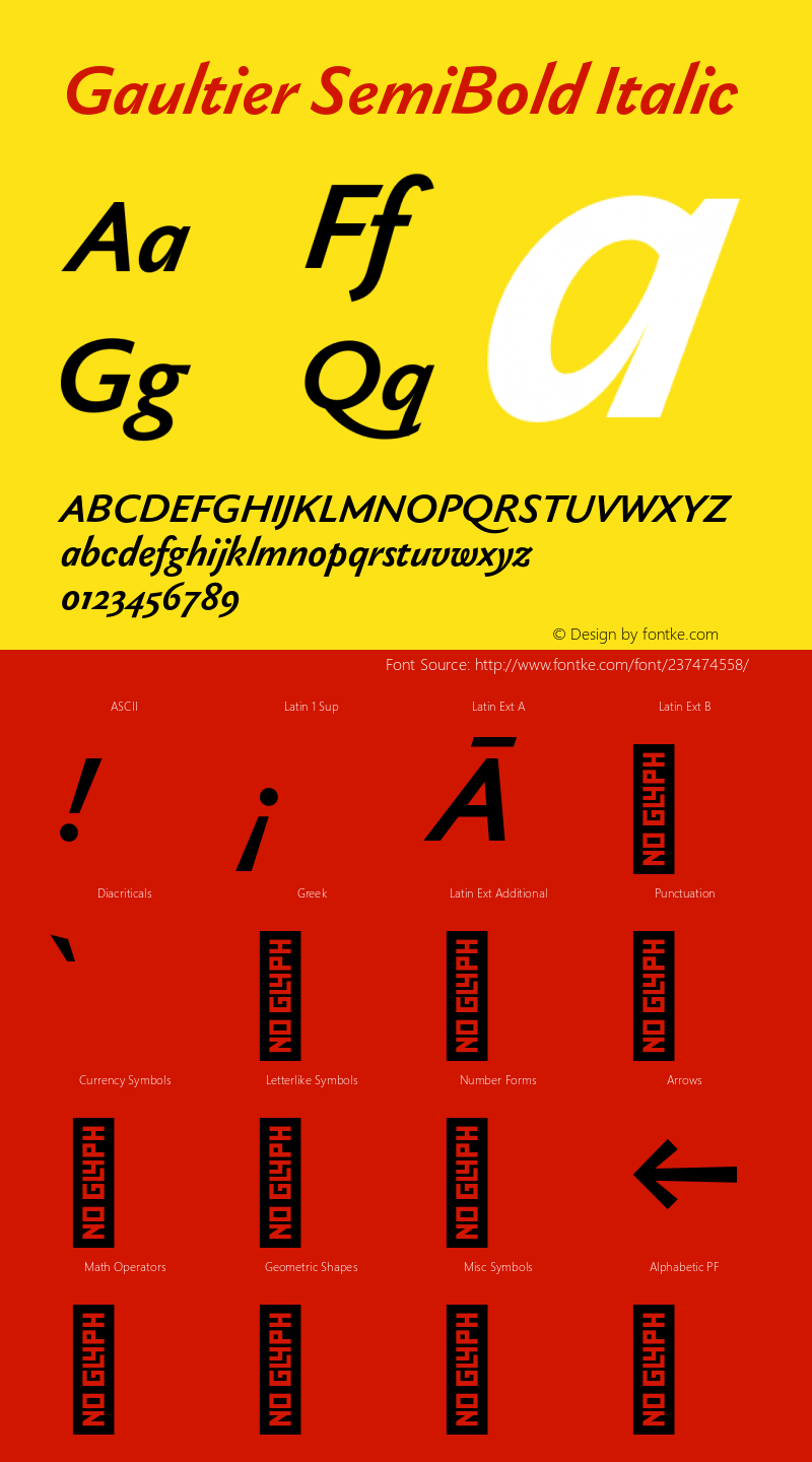 Gaultier SemiBold Italic Version 1.000;hotconv 1.0.109;makeotfexe 2.5.65596图片样张