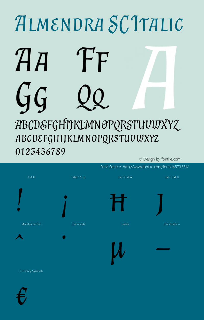 Almendra SC Italic Version 1.002 Font Sample