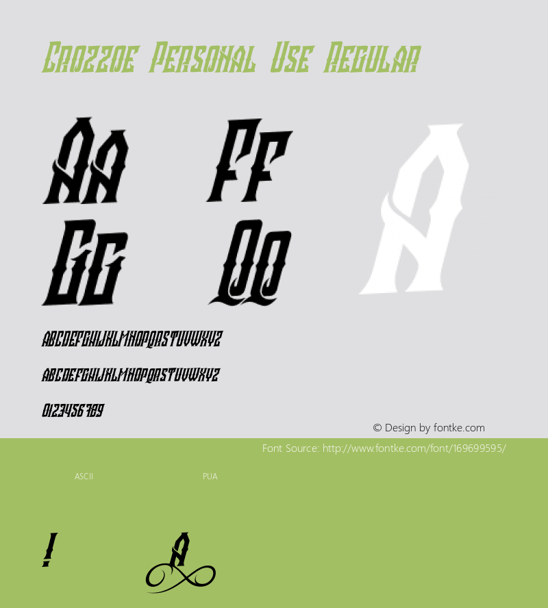 CrozzoePersonalUse-Regular Version 1.000图片样张