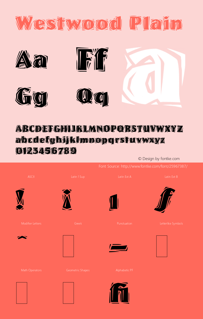 Westwood Plain Version 1.0 Font Sample