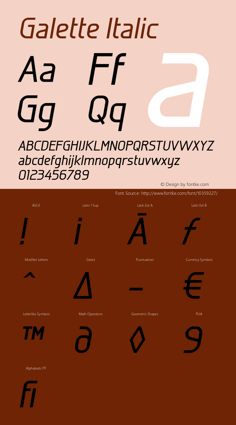 Galette Italic Version 1.005 Font Sample