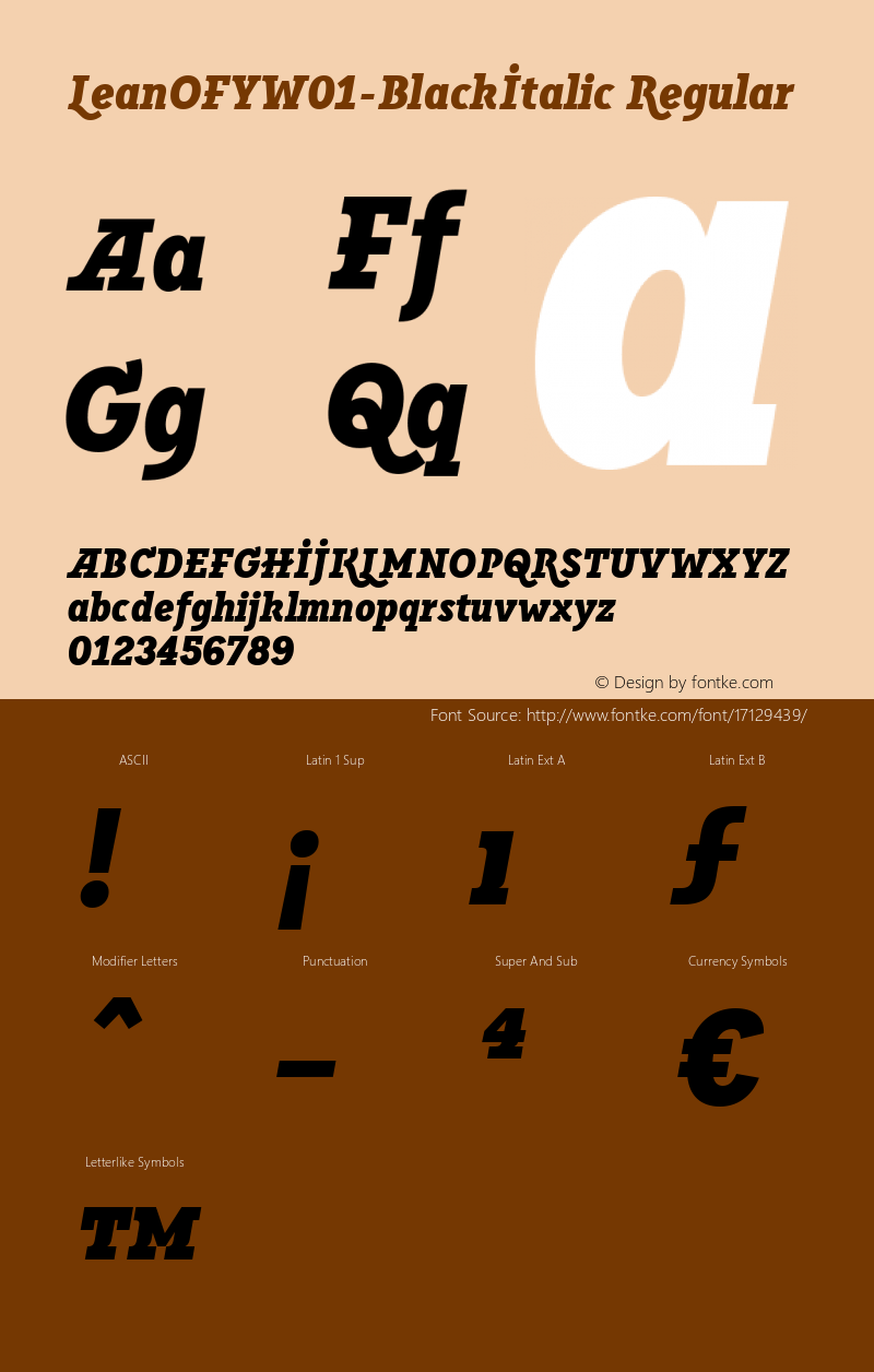 LeanOFYW01-BlackItalic Regular Version 1.00 Font Sample