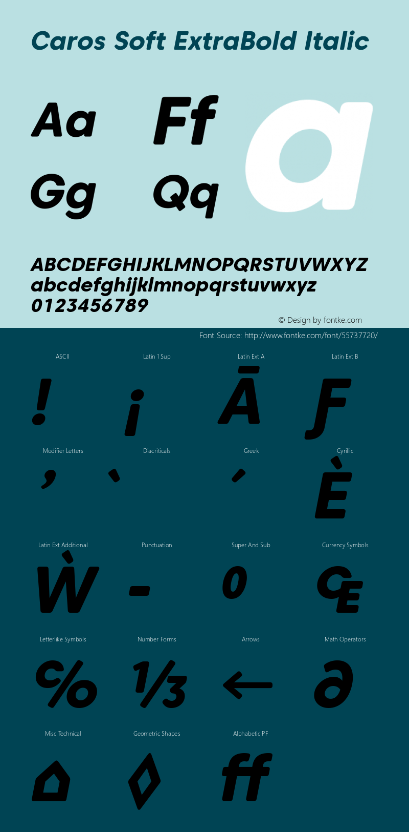 Caros Soft ExtraBold Italic Version 1.000 Font Sample