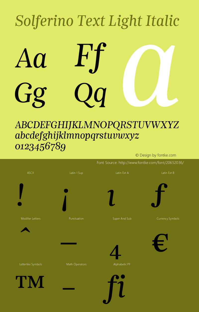 SolferinoText-LightItalic Version 001.001 Font Sample