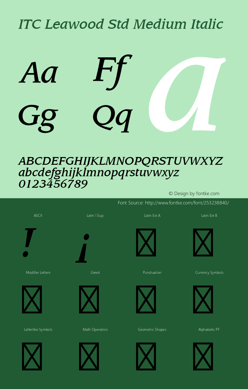 ITC Leawood Std Medium Italic Version 3.00 Build 1000图片样张