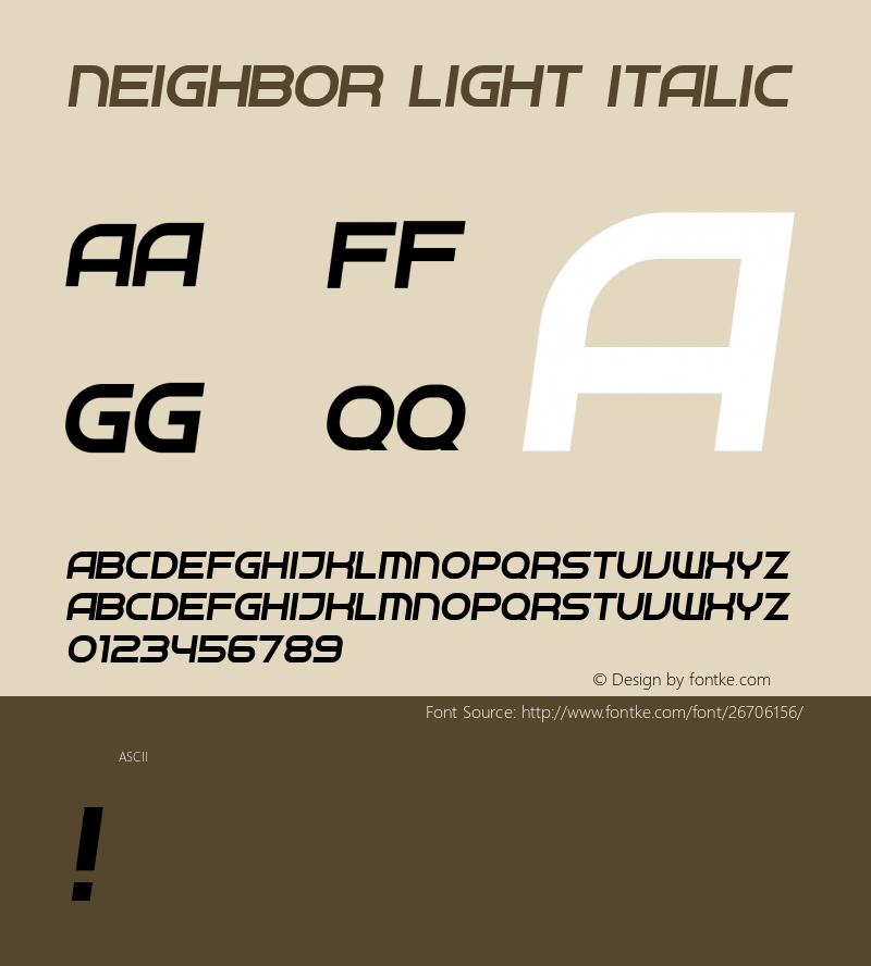 Neighbor Light Italic Version 1.000 Font Sample