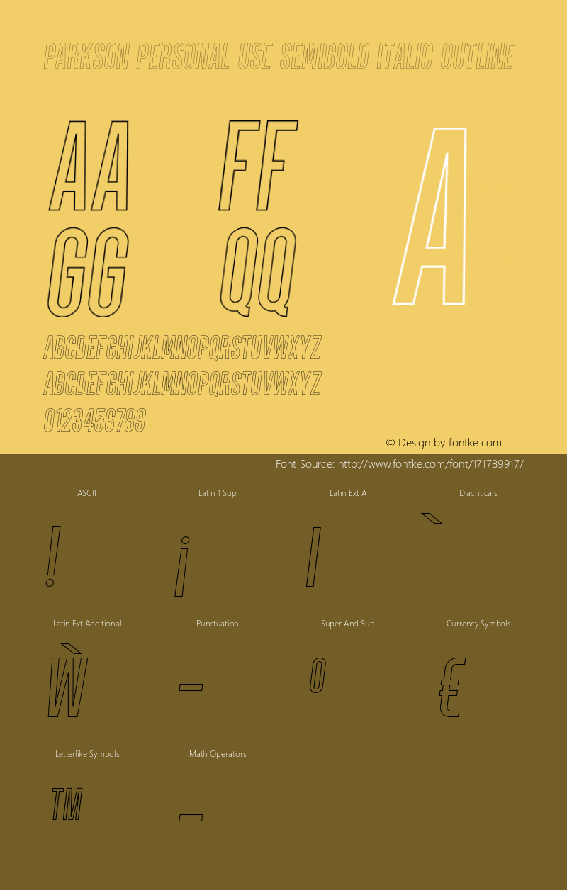 Parkson PERSONAL USE SemiBold Italic Outline Version 1.000;PS 001.000;hotconv 1.0.88;makeotf.lib2.5.64775图片样张