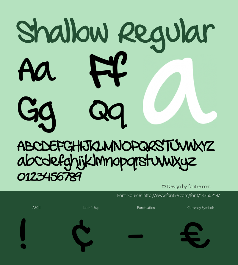 Shallow Regular Version 1.000 2005 initial release Font Sample