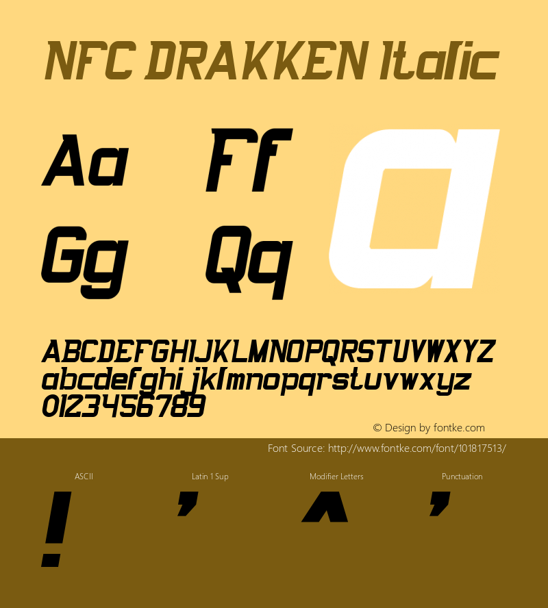 NFC DRAKKEN Italic Version 1.000 Font Sample