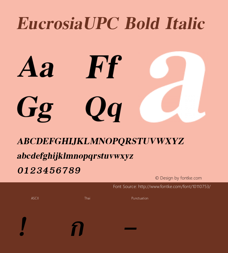 EucrosiaUPC Bold Italic Version 2.20 Font Sample