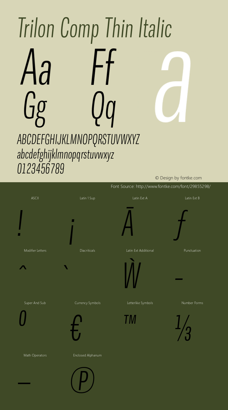 Trilon Comp Thin Italic Version 2.000 Font Sample