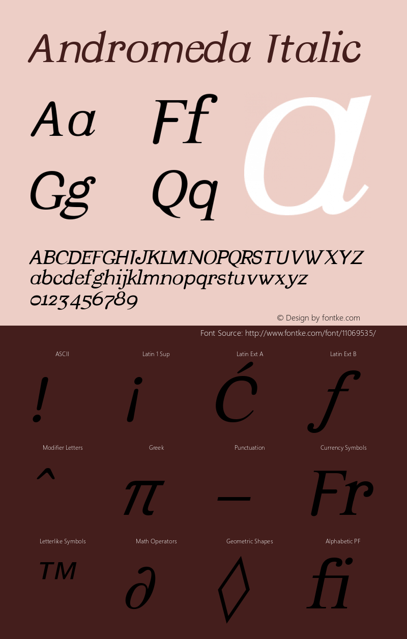 Andromeda Italic Version 001.000 Font Sample