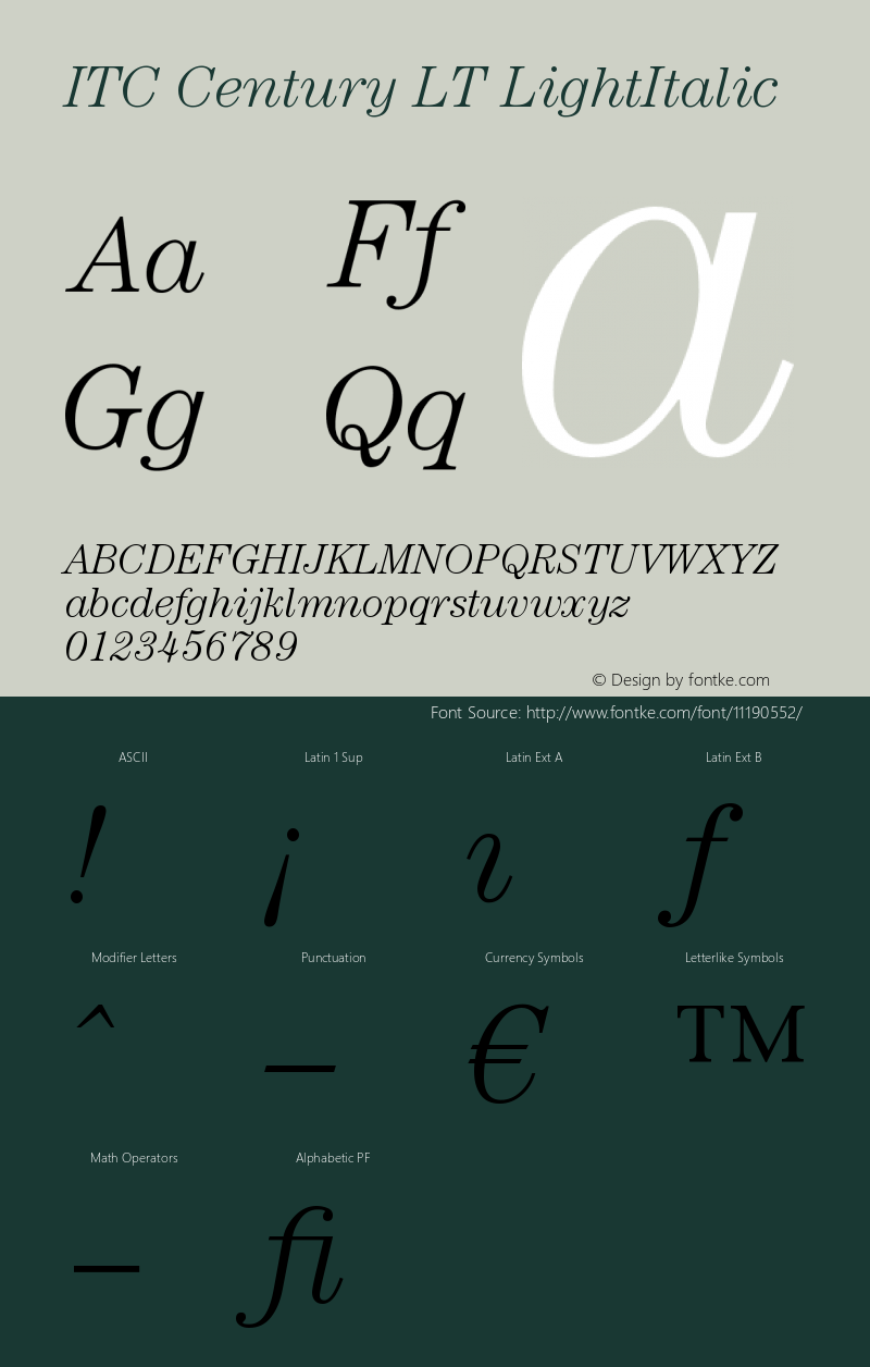 ITC Century LT LightItalic Version 006.000 Font Sample