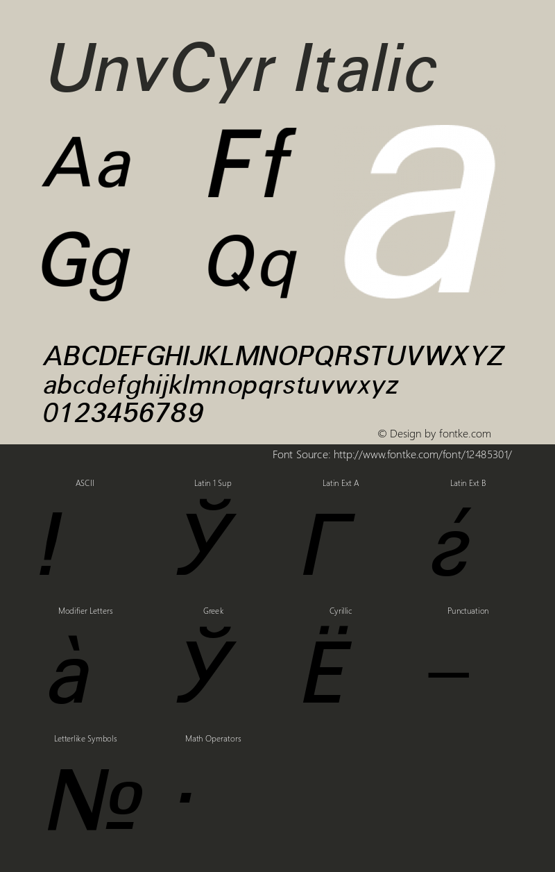 UnvCyr Italic Version 1.02 Font Sample