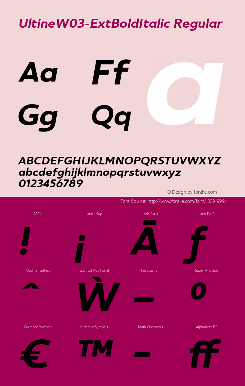 UltineW03-ExtBoldItalic Regular Version 1.00 Font Sample