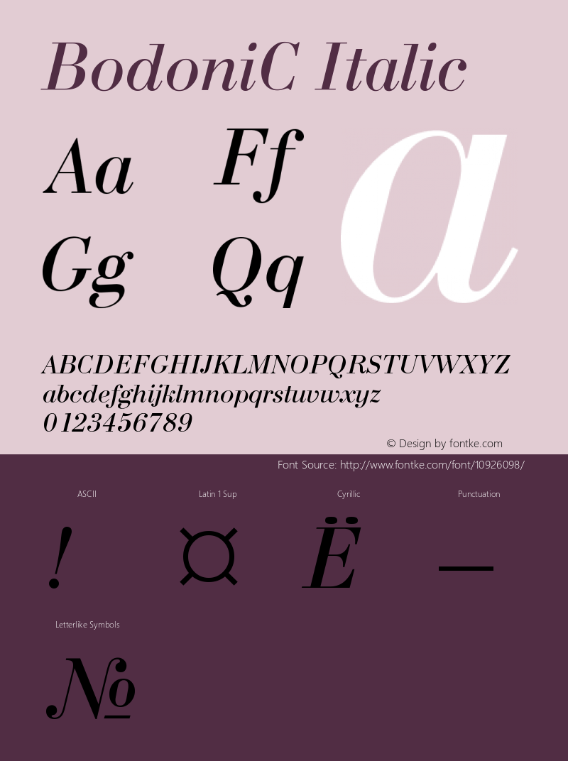 BodoniC Italic Version 001.000 Font Sample