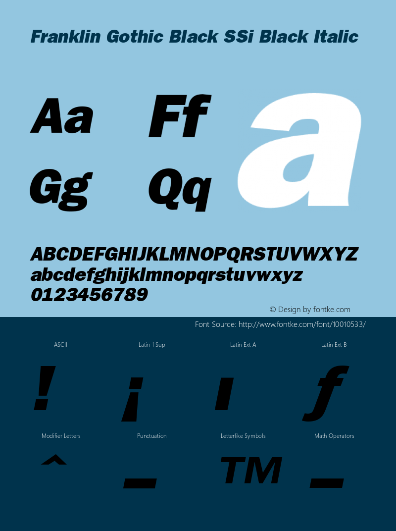 Franklin Gothic Black SSi Black Italic 001.000 Font Sample