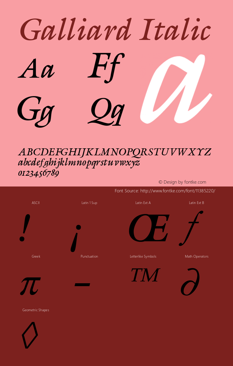 Galliard Italic Version 001.000 Font Sample