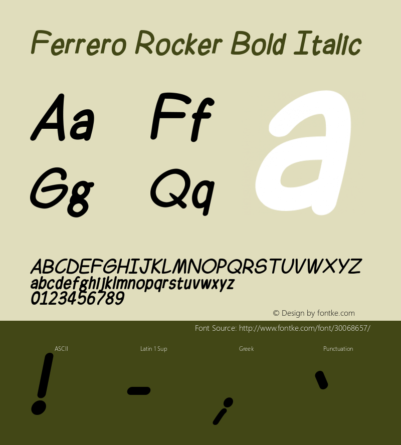 Ferrero Rocker Bold Italic Version 1.00;May 17, 2019;FontCreator 11.5.0.2430 64-bit Font Sample