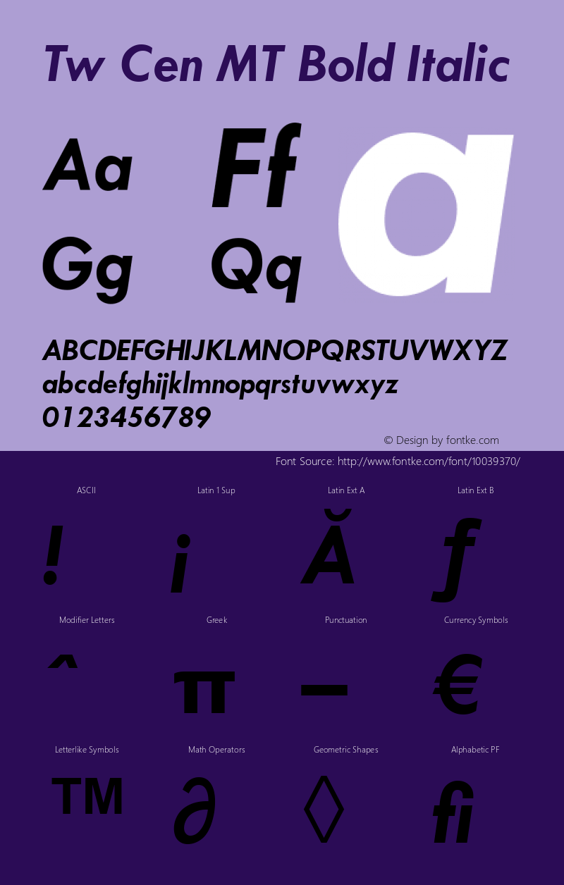 Tw Cen MT Bold Italic Version 1.02 Font Sample