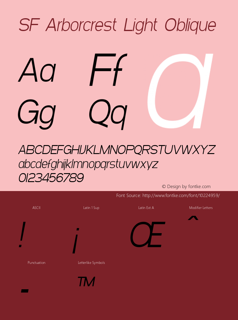 SF Arborcrest Light Oblique Version 1.1 Font Sample