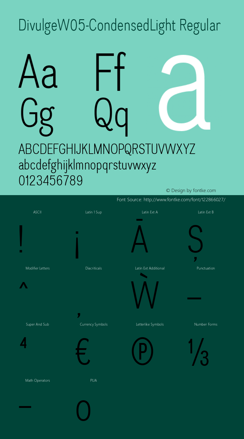 Divulge W05 Condensed Light Version 1.10 Font Sample