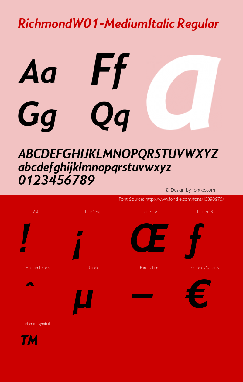 RichmondW01-MediumItalic Regular Version 1.00 Font Sample