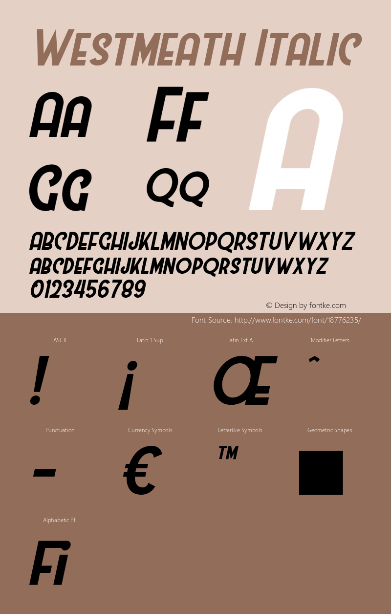 Westmeath Italic 1.000 Font Sample