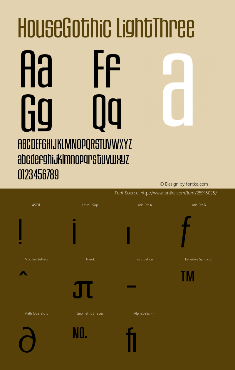 HouseGothic-LightThree Version 001.000 Font Sample