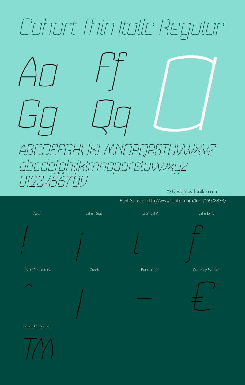 Cohort Thin Italic Regular Version 3.00 Font Sample