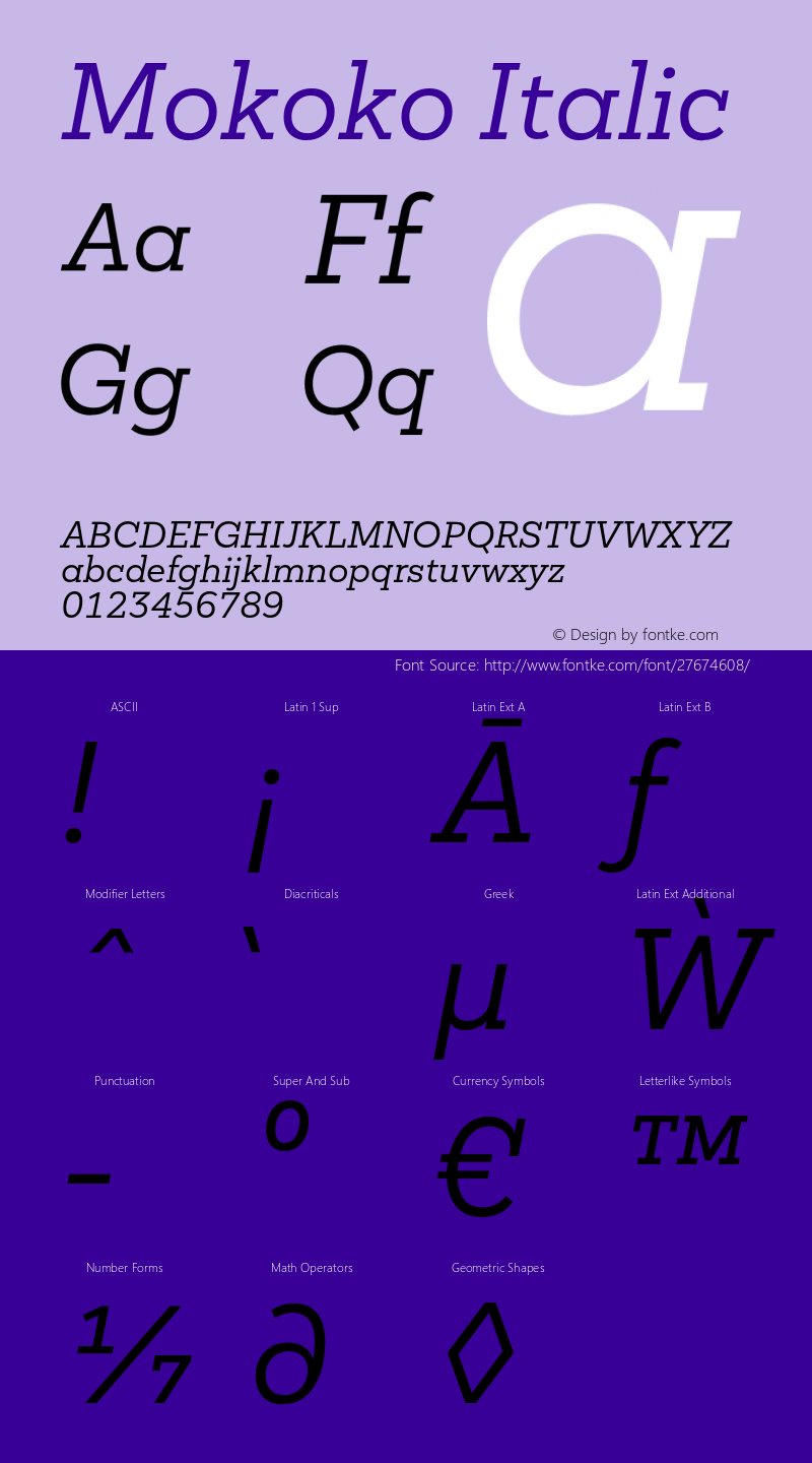 MokokoItalic Version 1.000 Font Sample