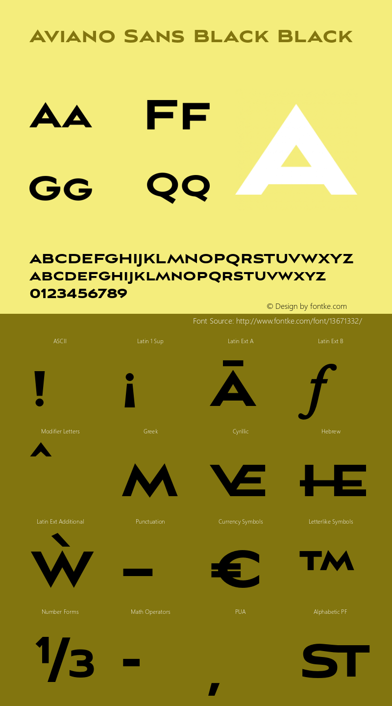 Aviano Sans Black Black Version 1.000 2009 initial release Font Sample