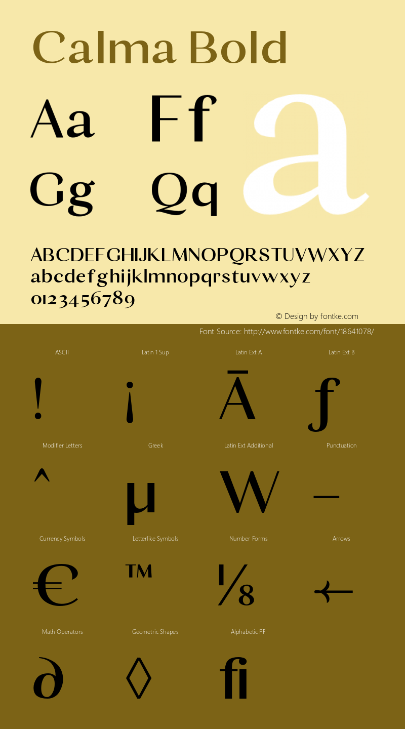 Calma Bold Version 1.000;PS 001.000;hotconv 1.0.70;makeotf.lib2.5.58329 Font Sample