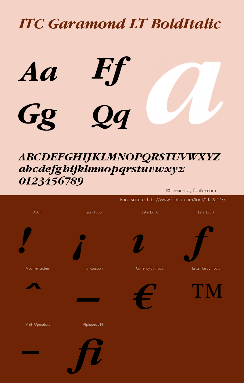 ITC Garamond LT Bold Italic Version 006.000 Font Sample