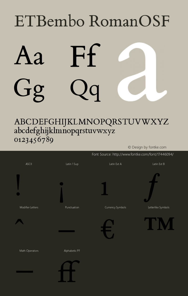 ETBembo RomanOSF Version 001.001 Font Sample