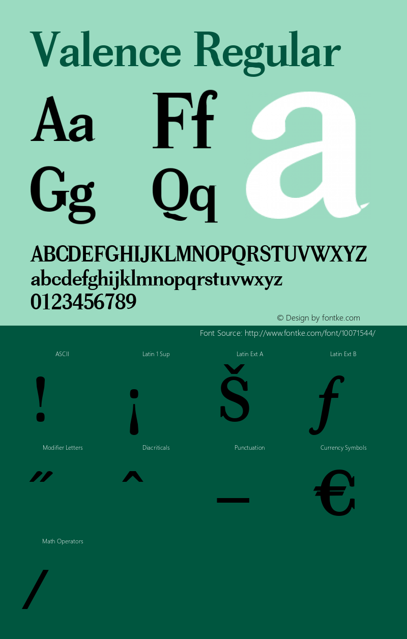 Valence Regular B & P Graphics Ltd.:18.07.1995 Font Sample