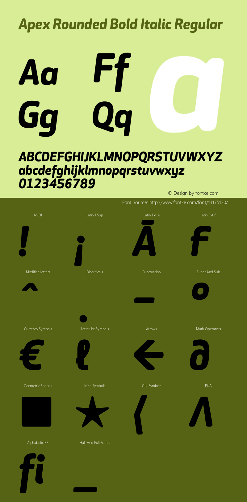 Apex Rounded Bold Italic Regular 1.000 Font Sample